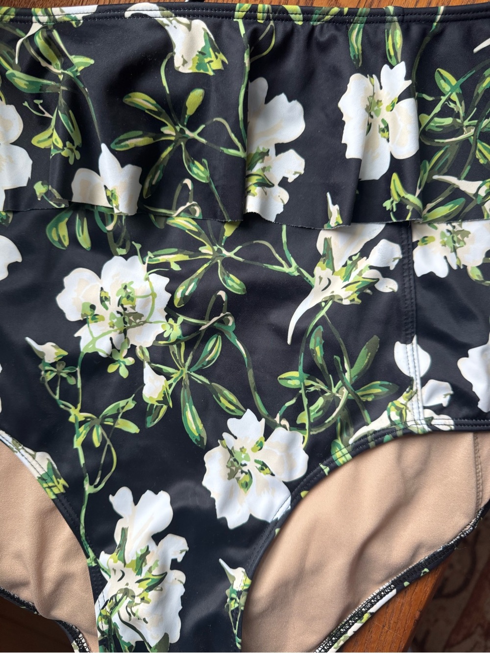 Kortni Jeane High-Waisted Peplum Swim Bottoms - Black Floral - XL